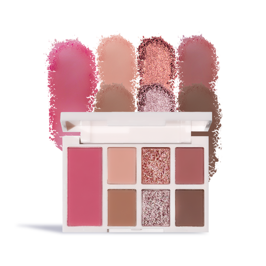 Innovate the Label Duality II eye and cheek palette with mauve, pink, and brown shades in matte and shimmer finishes