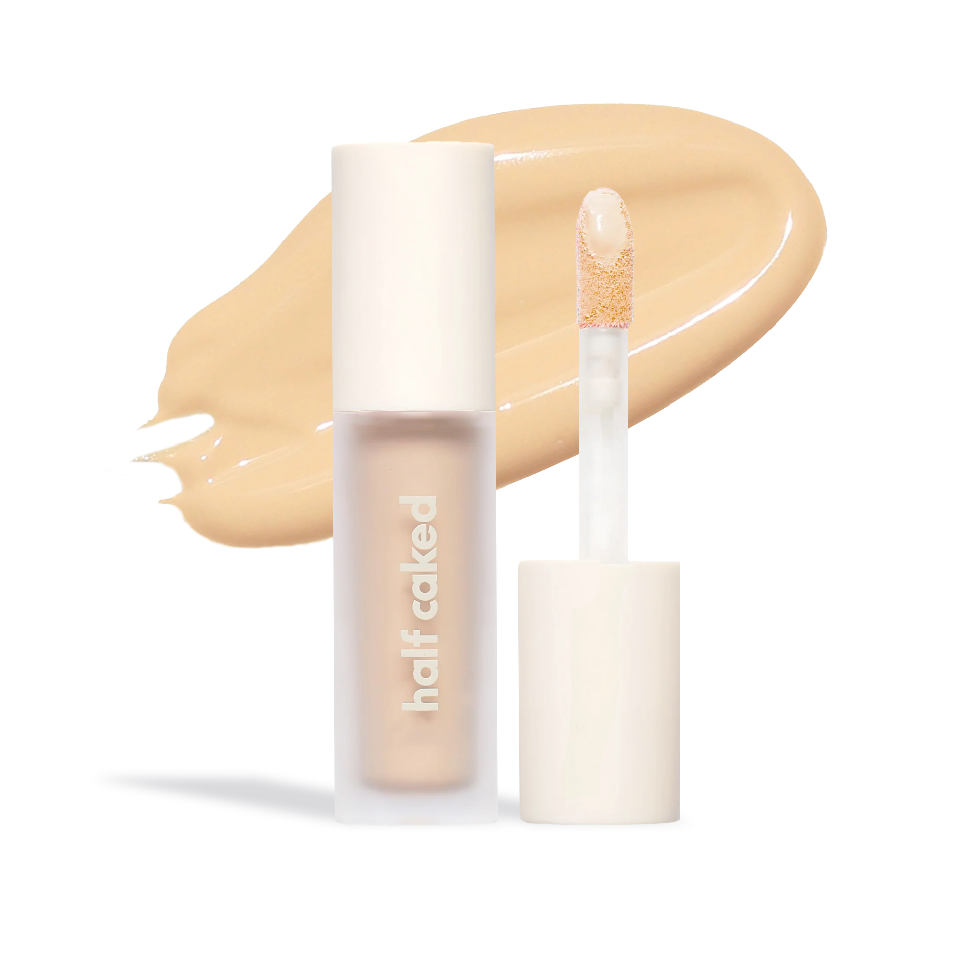 Innovate the Label half caked concealer with applicator and beige swatch under eye brightener for dark circles