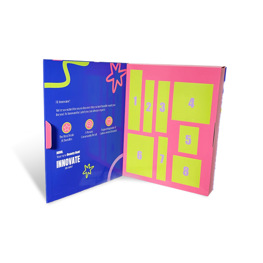 Innovate the Label colorful beauty bundle gift box with numbered compartments for organized skincare products