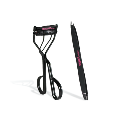 Fast Bundle 2 piece beauty bundle featuring black eyelash curler and angled tweezers for eye makeup