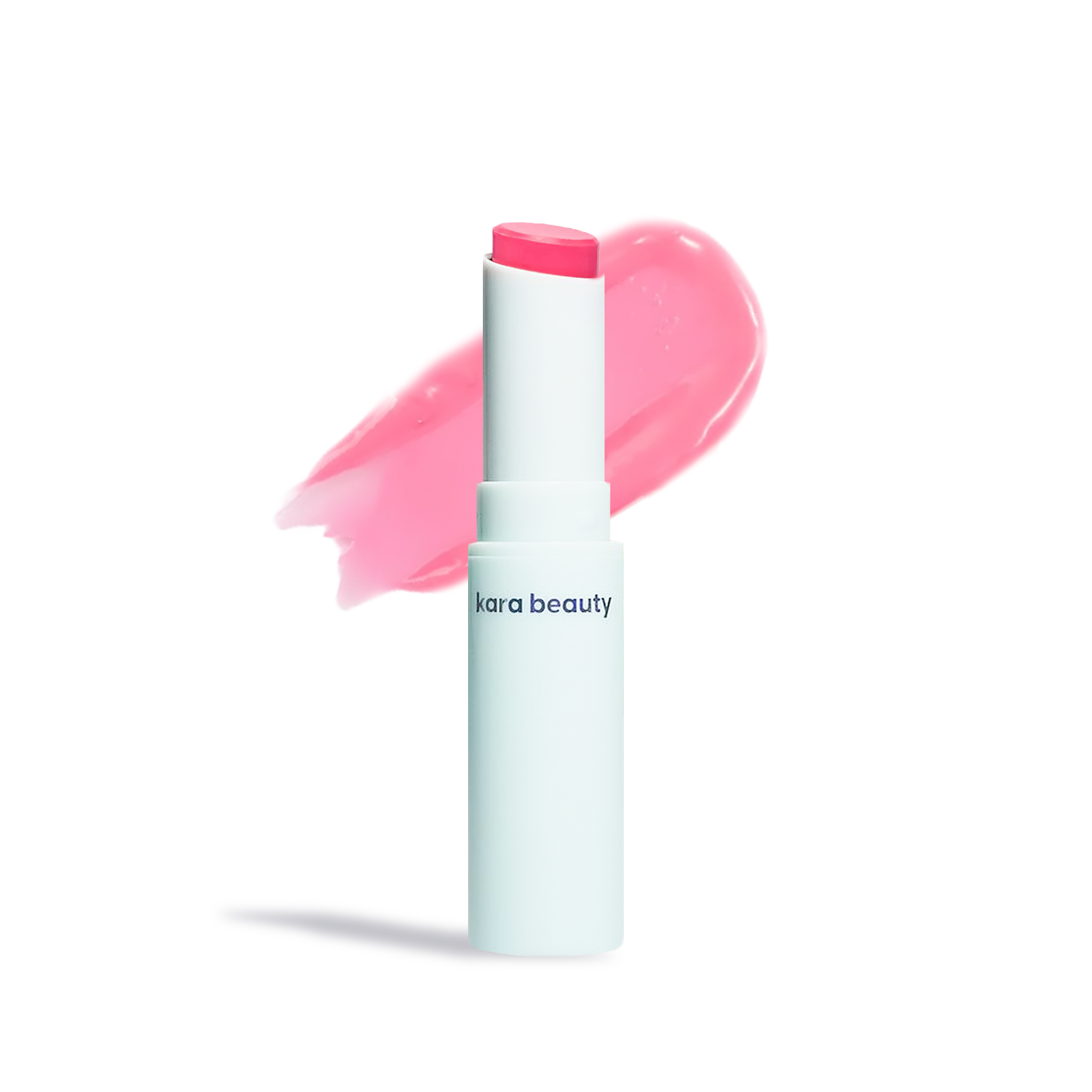 Kara Beauty strawberry gloss stick in pastel pink tube with glossy swatch for hydrating lip shine