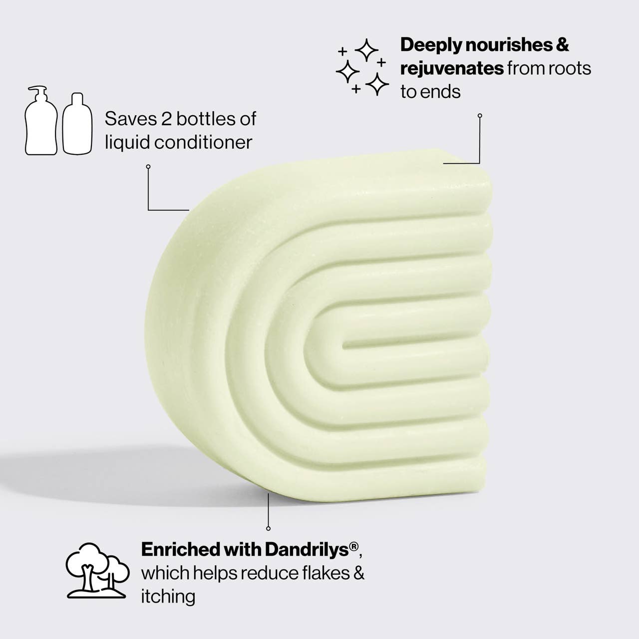 Innovate the Label anti dandruff conditioner bar pale green grooved half moon shape reduces flakes and nourishes hair