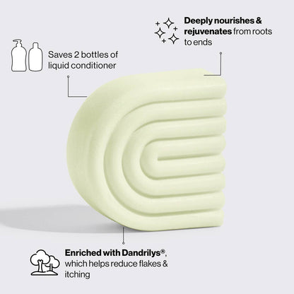 Innovate the Label anti dandruff conditioner bar pale green grooved half moon shape reduces flakes and nourishes hair