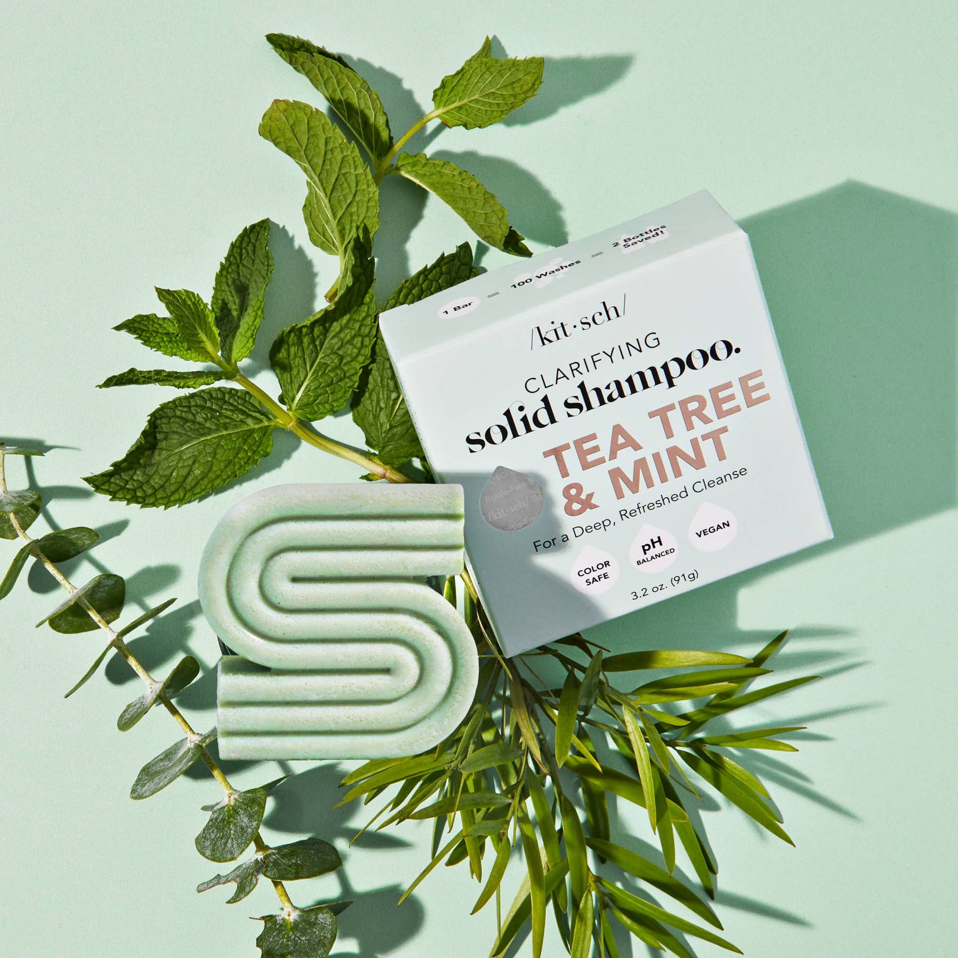 Innovate the Label tea tree and mint solid clarifying anti dandruff shampoo bar with natural leaves