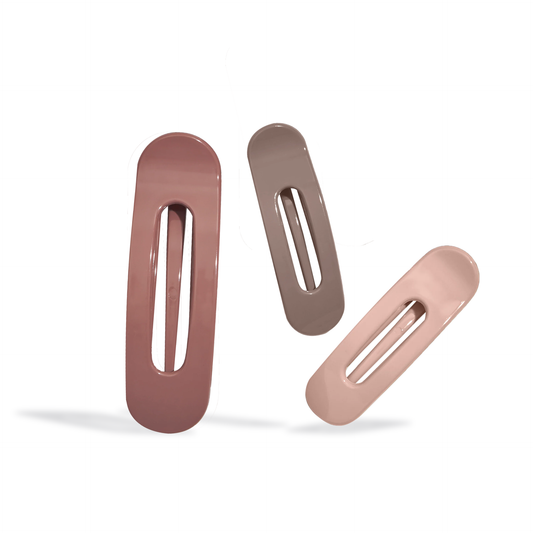 Innovate the Label ultra glossy terracotta hair clips set of three in varying terracotta blush shades