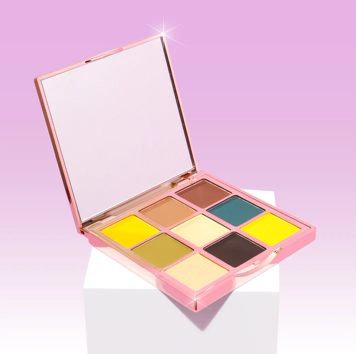 Innovate the Label Carne Asada inspired eyeshadow palette with nine vibrant shades in a pink compact case