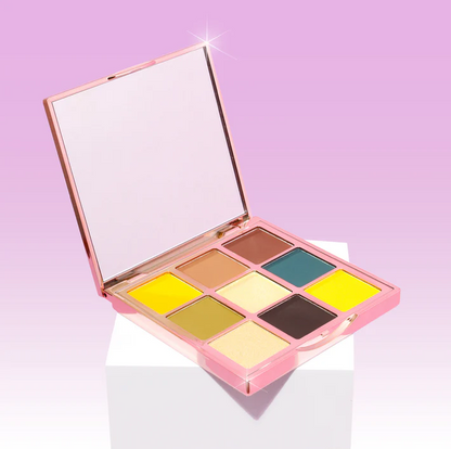 Innovate the Label Carne Asada inspired eyeshadow palette with nine vibrant shades in a pink compact case