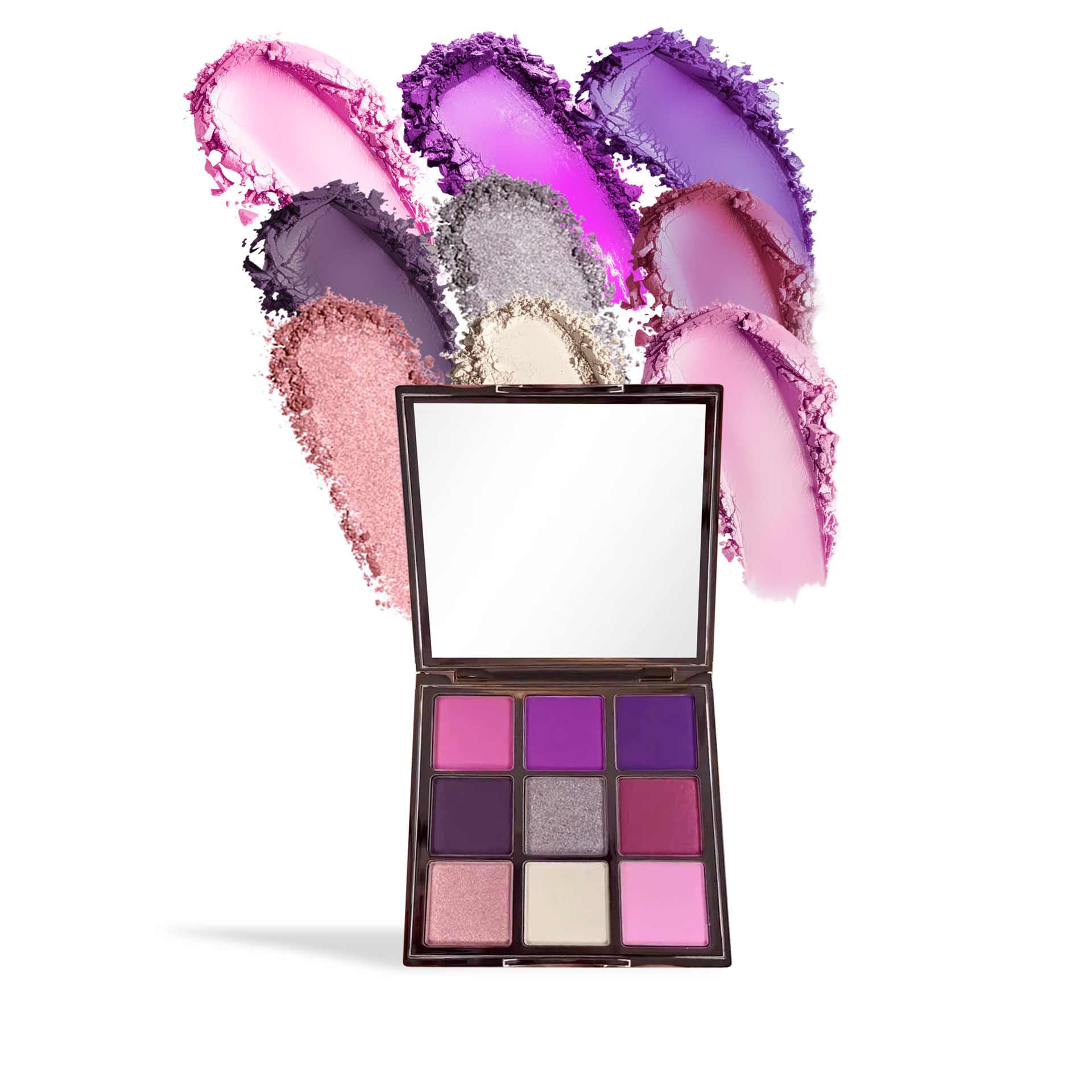Innovate the Label Leyva Beauty eyeshadow palette with 9 vibrant purple and pink shades and mirror