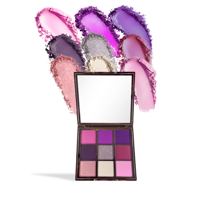Innovate the Label Leyva Beauty eyeshadow palette with 9 vibrant purple and pink shades and mirror