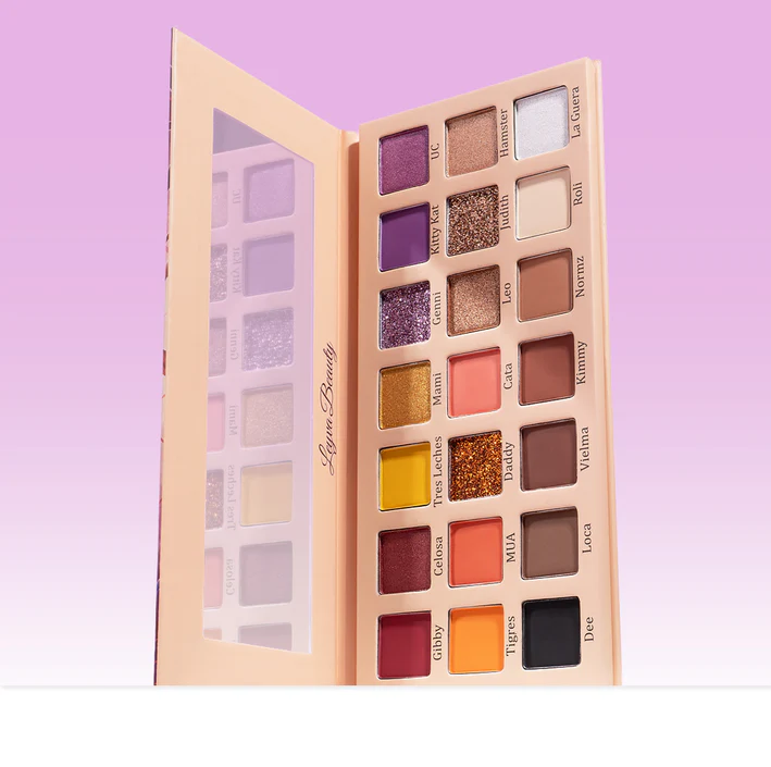 Innovate the Label Leyva Beauty eyeshadow palette with 20 vibrant shades including mattes and shimmers