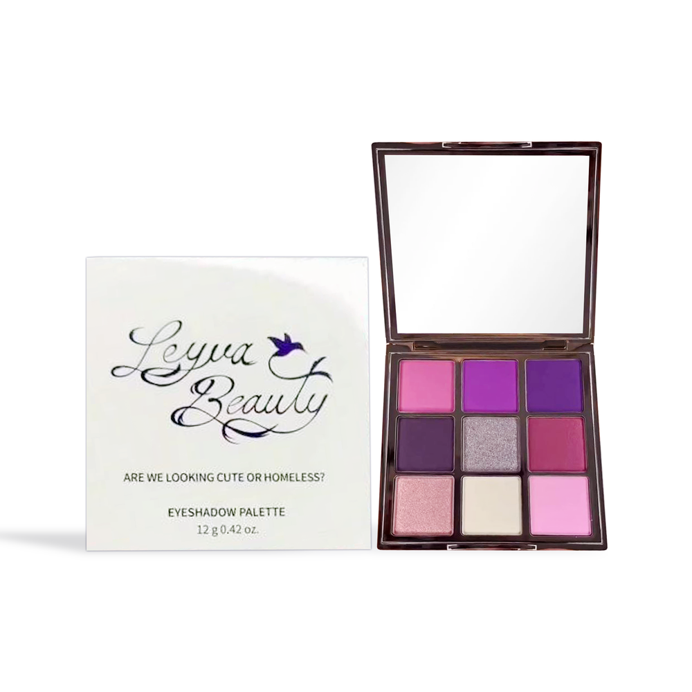 Leyva Beauty eyeshadow palette by Innovate the Label with nine vibrant pink and purple shades and mirror