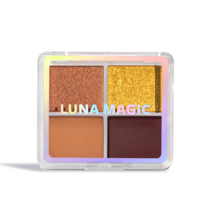 Luna Magic Desert Heat Eyeshadow Quad with four warm shades in a clear compact case by Innovate the Label