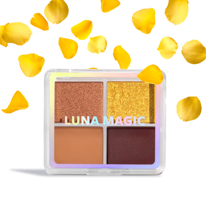 Luna Magic Desert Heat Eyeshadow Quad with four warm shades including gold, bronze, matte brown, and deep plum