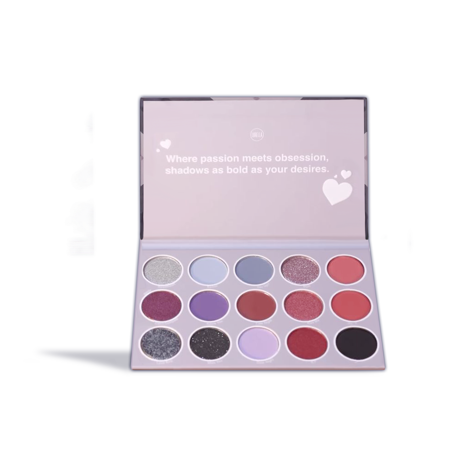 Innovate the Label Lurella Bad Romance eyeshadow palette with 15 vibrant shades in purple and pink tones
