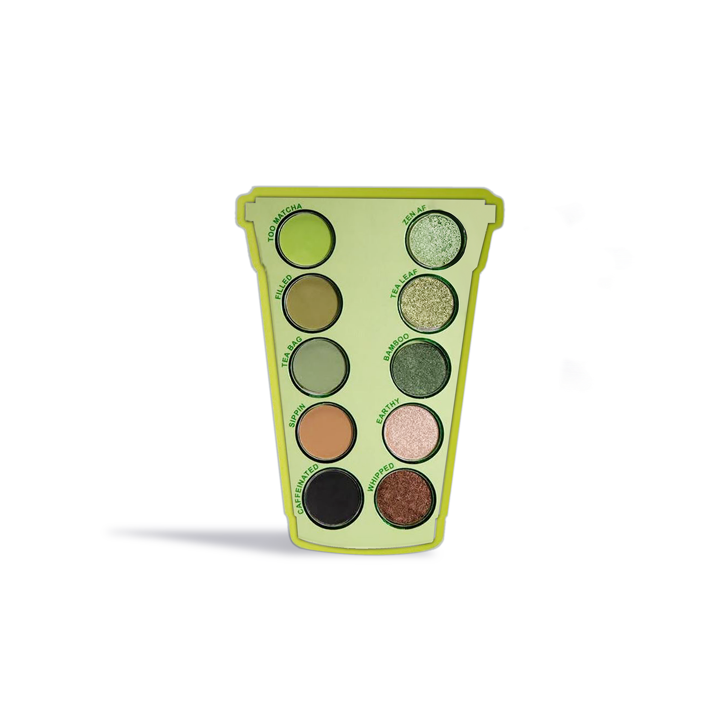 Lurella Matcha Palette by Innovate the Label with ten green and brown eyeshadow shades in a cup-shaped case