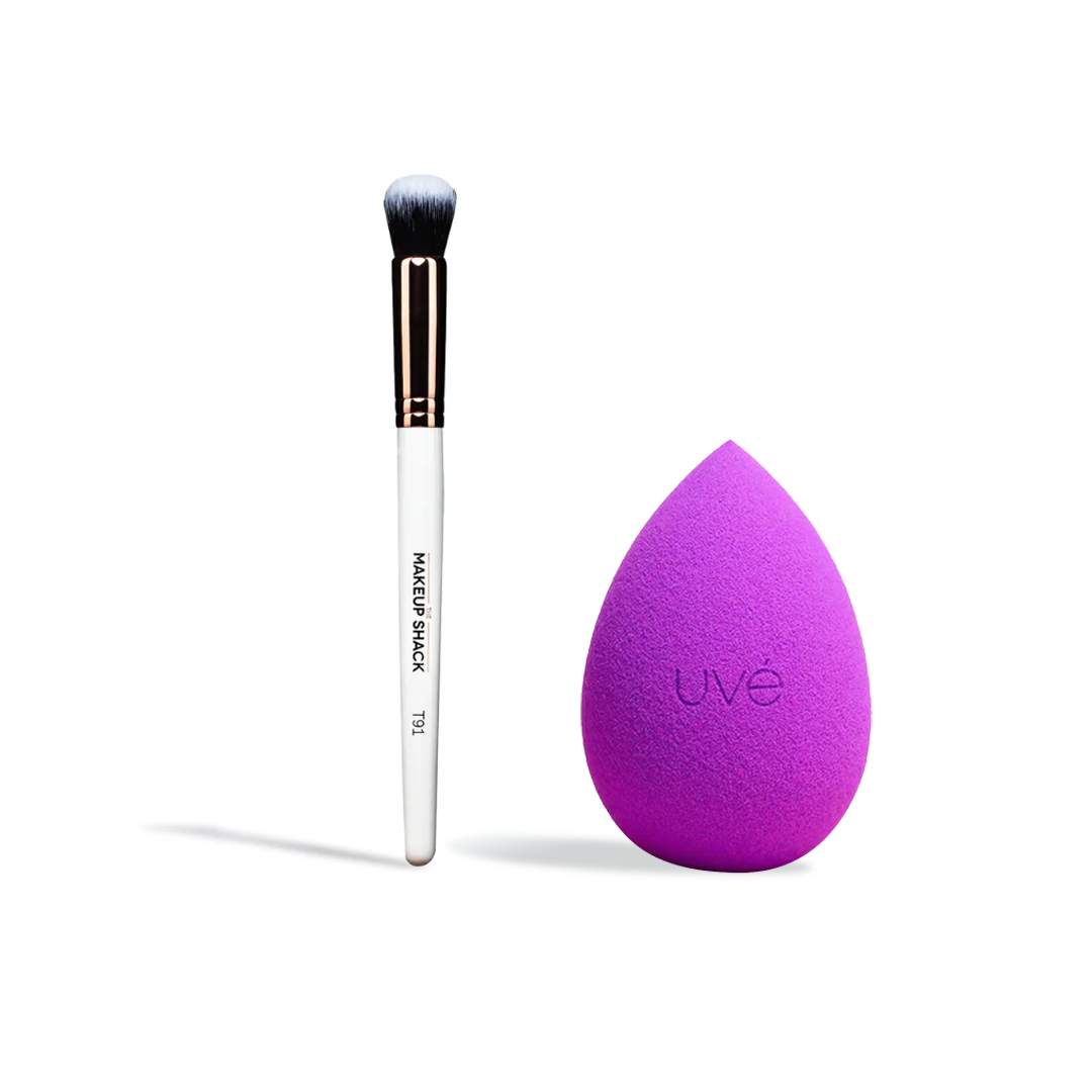 Fast Bundle 2 piece beauty bundle with makeup brush and purple blending sponge for flawless application