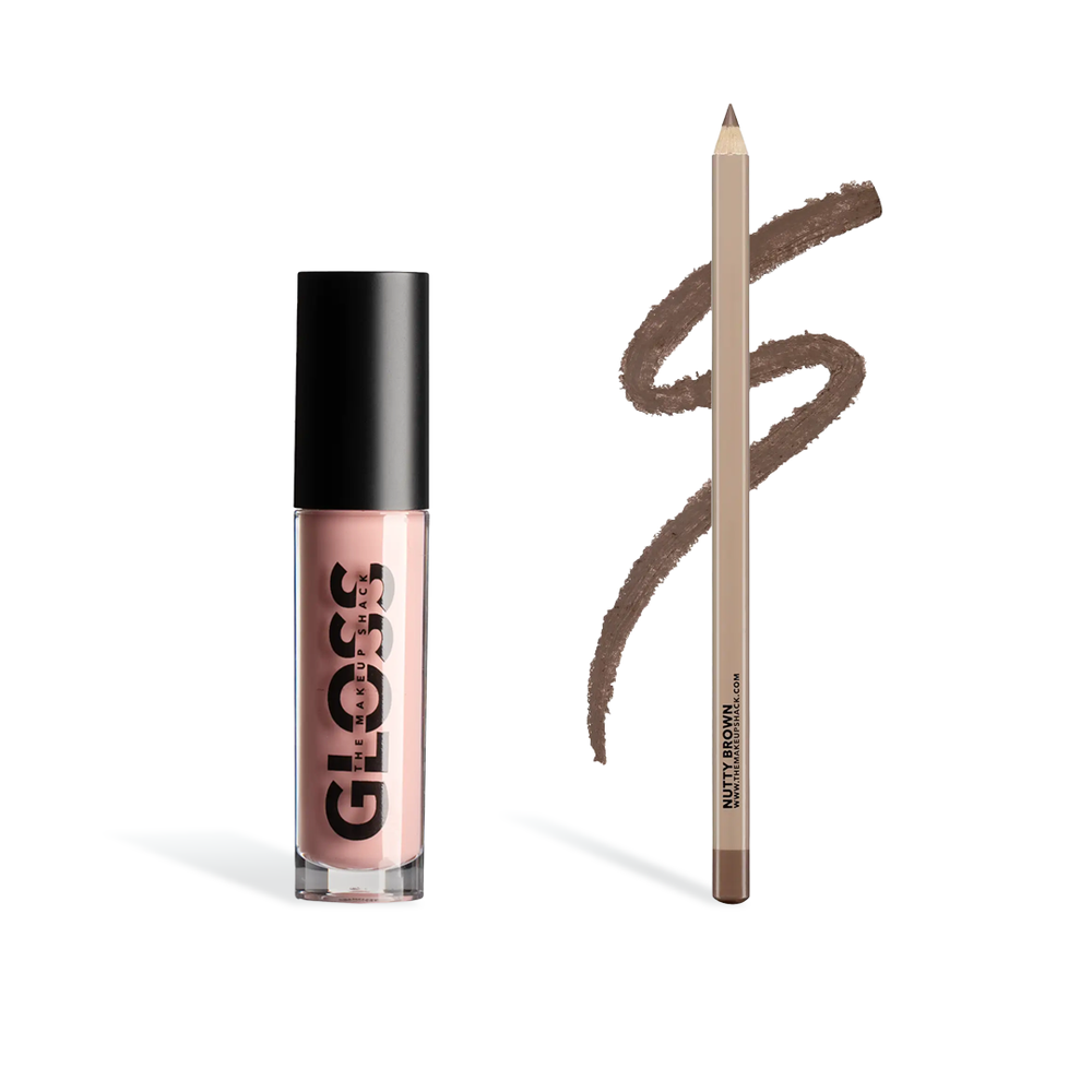 Fast Bundle 2 piece beauty bundle with pink lip gloss and brown eyebrow pencil