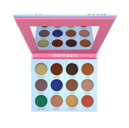 Christmas in Miami eyeshadow palette by Innovate the Label open showing 16 colorful matte and shimmer shades
