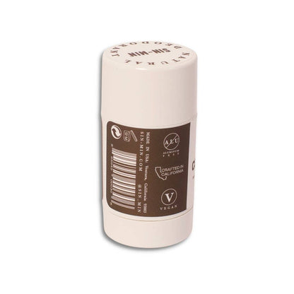 SIN-MIN natural deodorant travel size stick with vegan and aluminum-free formula in white packaging