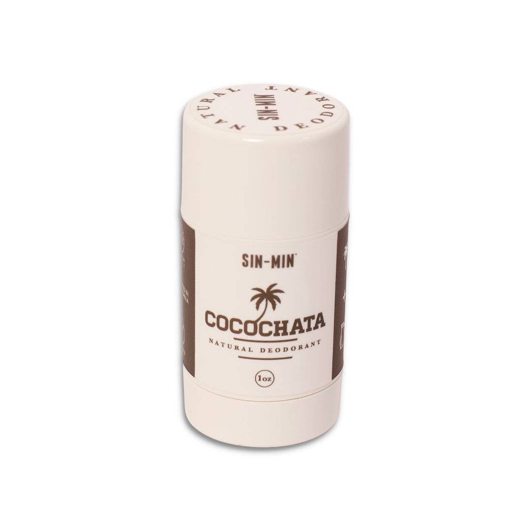 SIN-MIN Cocochata natural deodorant travel size stick in white and brown packaging