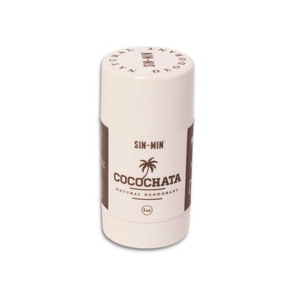 SIN-MIN Cocochata natural deodorant travel size stick in white and brown packaging
