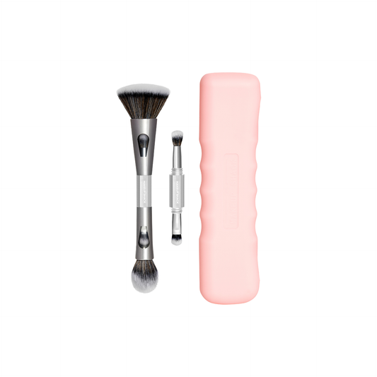The Makeup Shack 4 in 1 travel makeup brush with compact case for easy portability