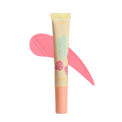 Innovate the Label Alamar liquid blush in a beige and pink tube with a pink blush swatch on black background